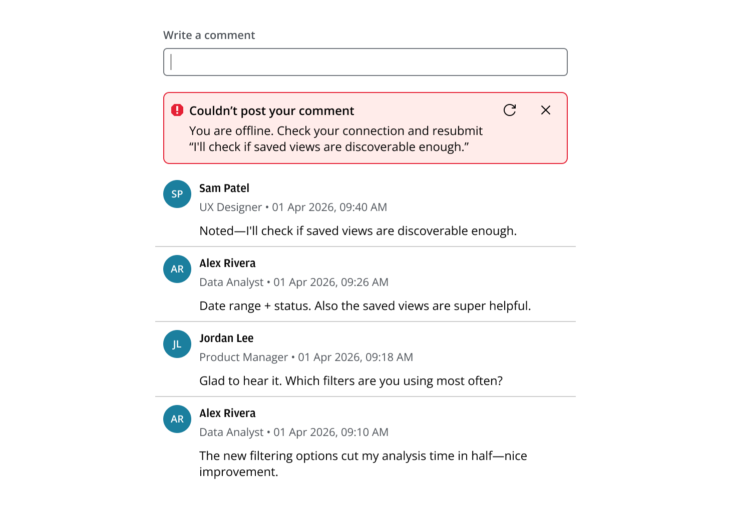 Comments with submission error