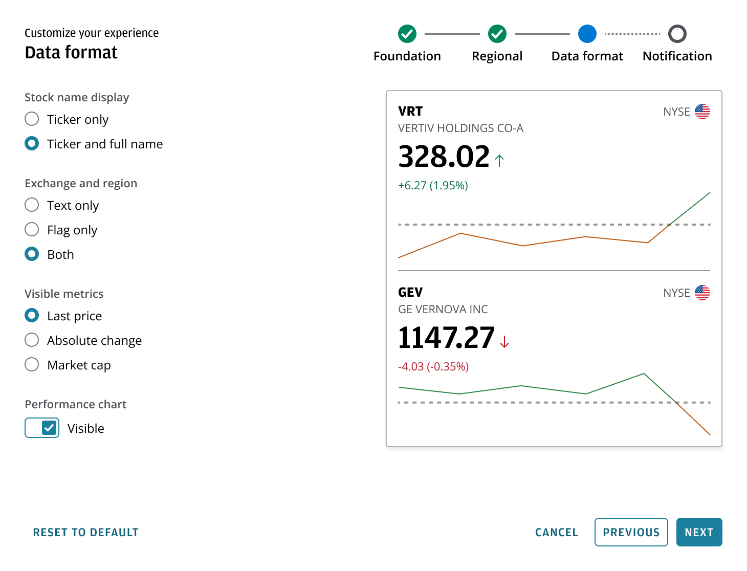 Dynamic live preview example for data presentation configuration
