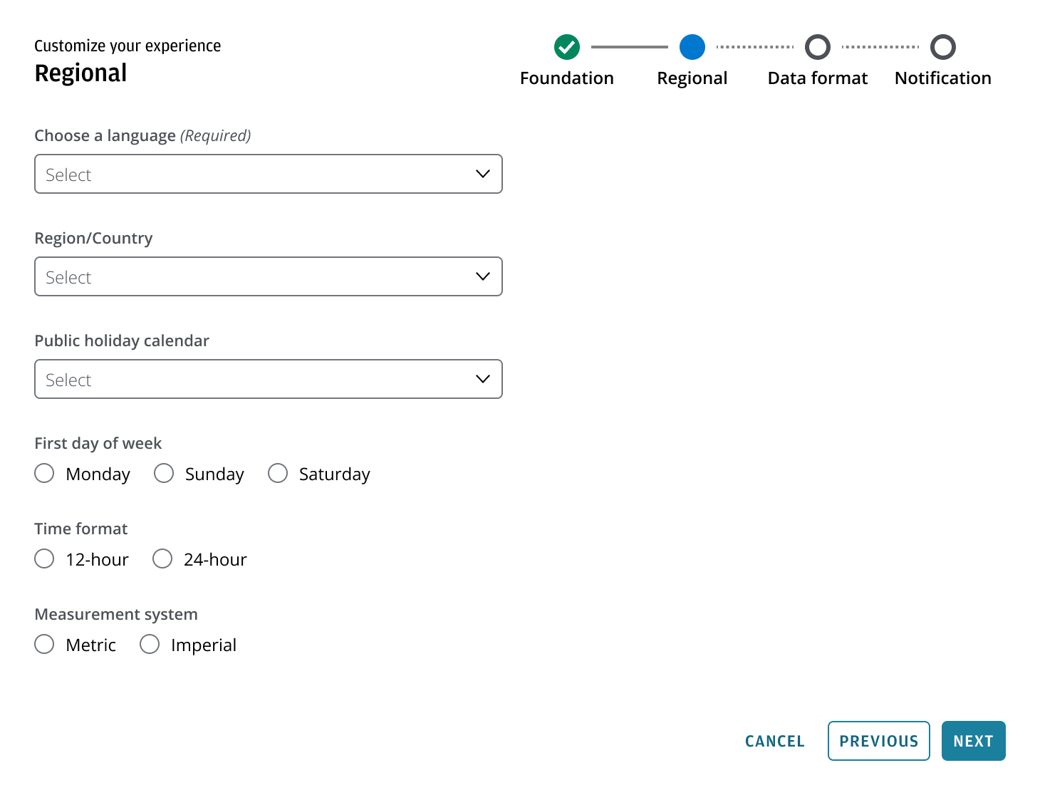 Standard controls example for locale and time zone settings