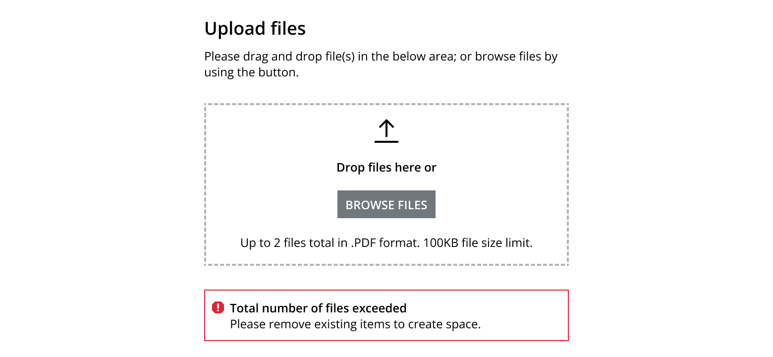 File upload with a group error message banner.